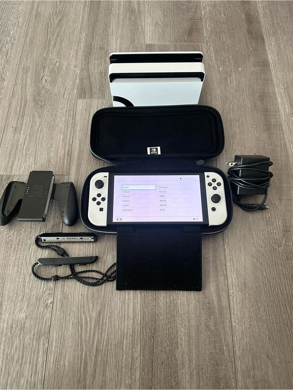 Nintendo Switch OLED Console with White Joy‑Con and Zelda Carry Case